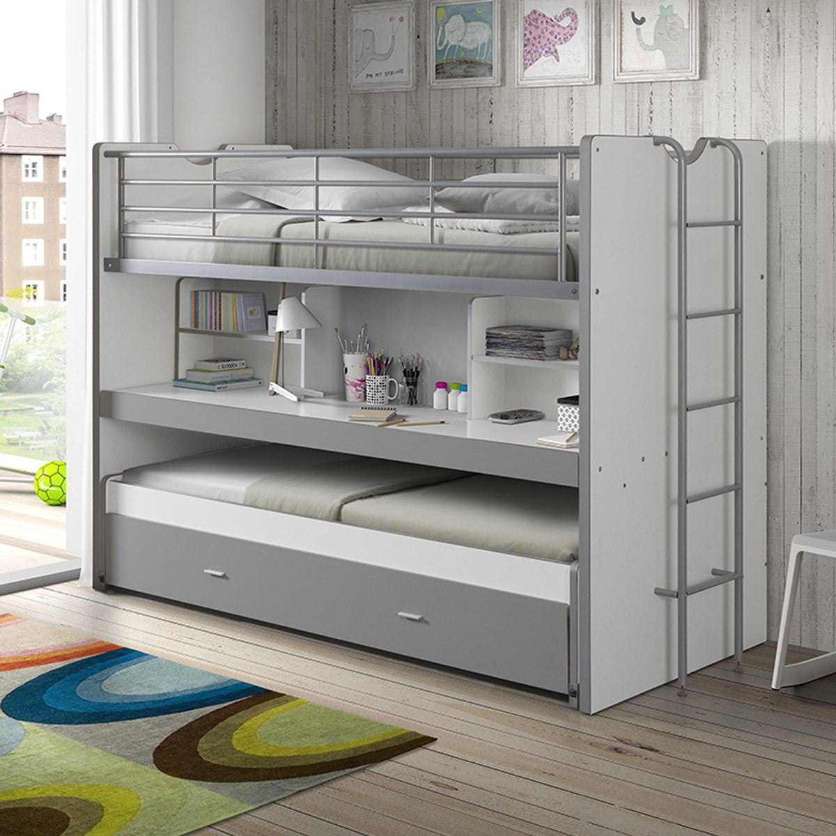 Lit Superposé avec Bureau & Rangements Intégrés