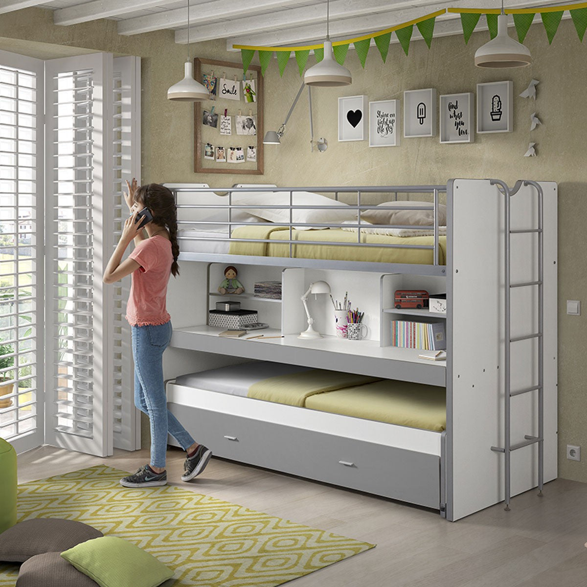 Lit Superposé avec Bureau & Rangements Intégrés